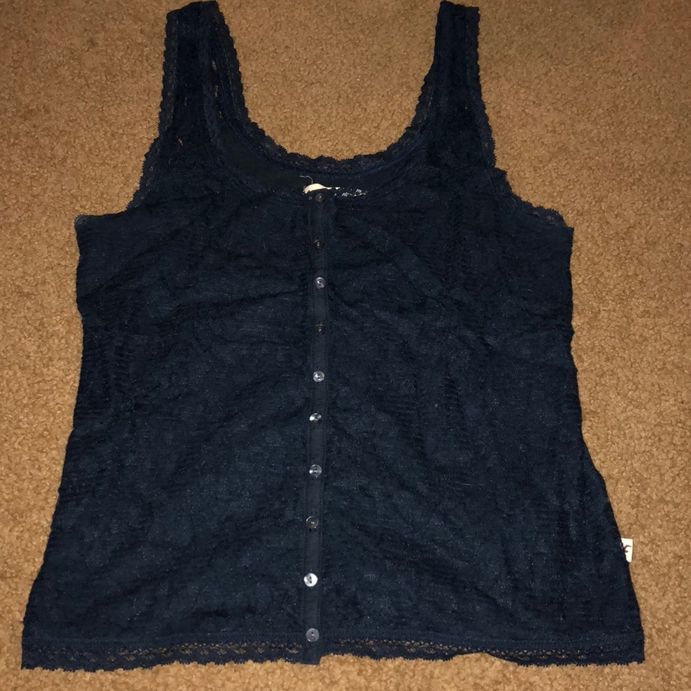 Dark blue floral lace top